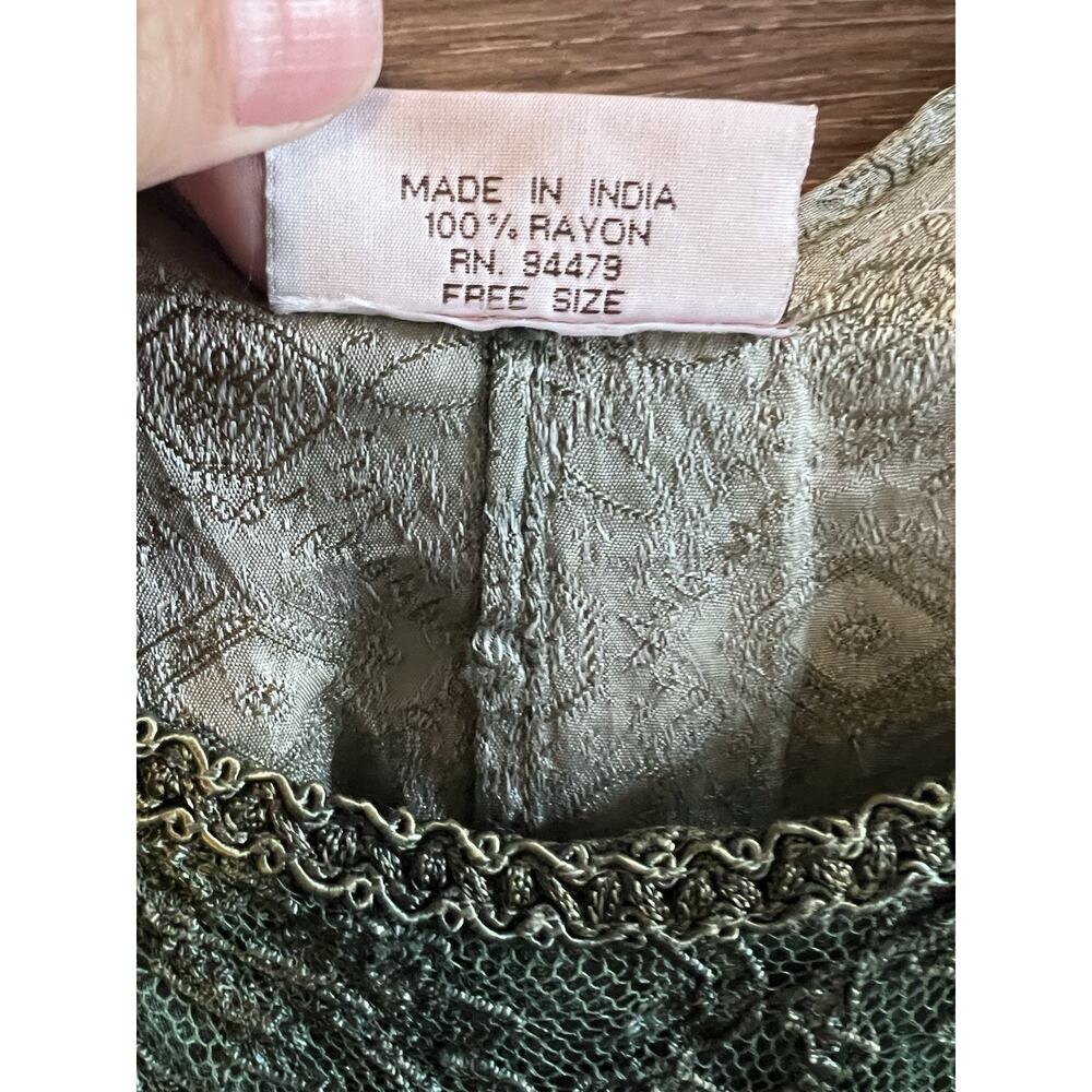 Boho Hippie Whimsigoth Rayon Dress Womens M Green Brown Fairy Core Lace Witchy - Picture 3 of 9